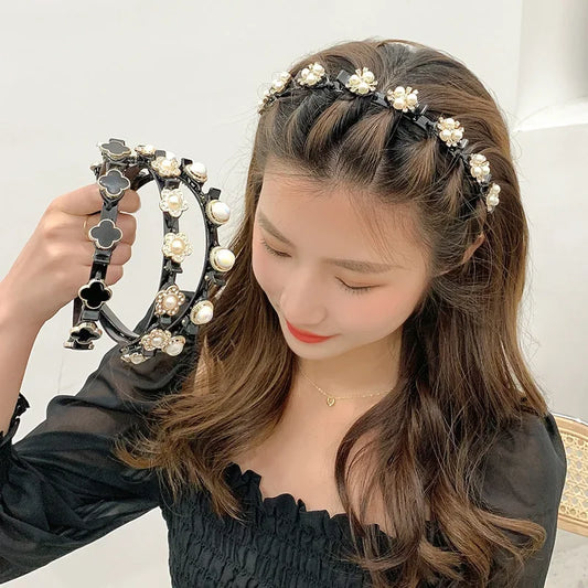 Beaded Headband Double Bangs Hair Band for Women with Pearl Jewelry Hairpin Hair Clip Hair Pin Hairclips Hairstyle Accessories