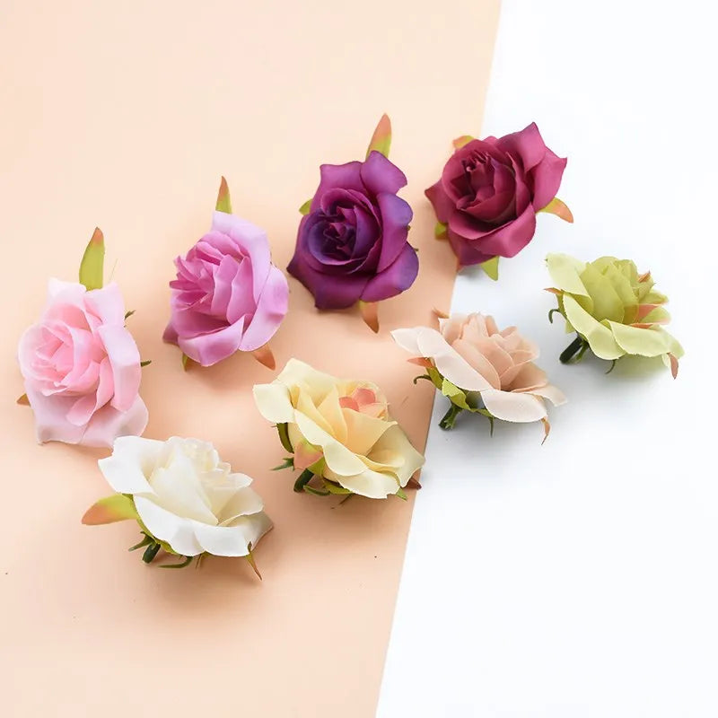 10Pcs 6CM Silk Roses Head Decorative Wedding Home Decoration Accessories Diy Christmas Wreath Fake Plants Artificial Flowers