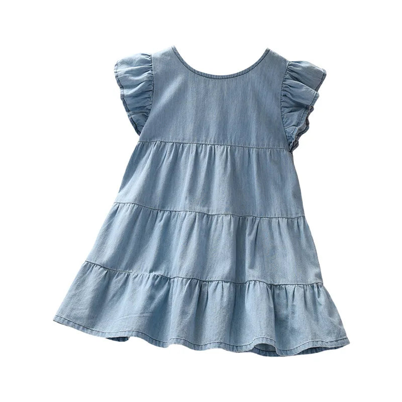 Little maven 2024 Baby Girls Summer Dress Denim Children Casual Clothes Cotton Soft and Comfort for Kids 2-7 year