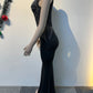 Znaiml Elegant Celebrities Evening Maxi Dress Women's Black Mesh Rhinestones Crystal Birthday Party Trumpet Mermaid Robe Luxury