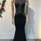 Znaiml Elegant Celebrities Evening Maxi Dress Women's Black Mesh Rhinestones Crystal Birthday Party Trumpet Mermaid Robe Luxury