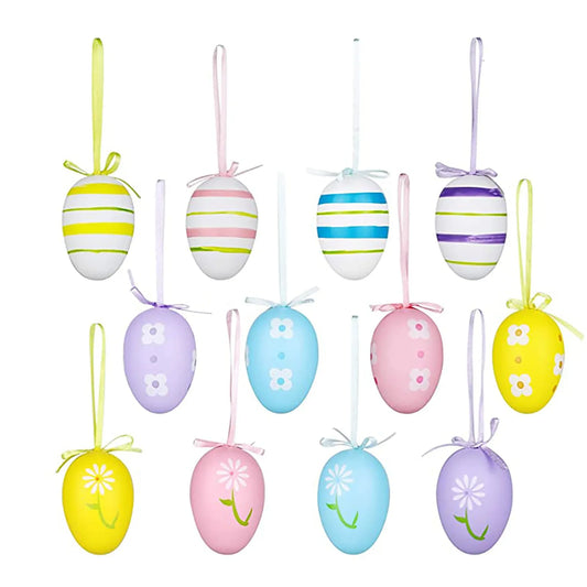 Children's gifts12Pcs Easter Decorations Eggs Hanging Ornaments Colorful for Easter Tree Basket Decor Party Favors Supplies Home