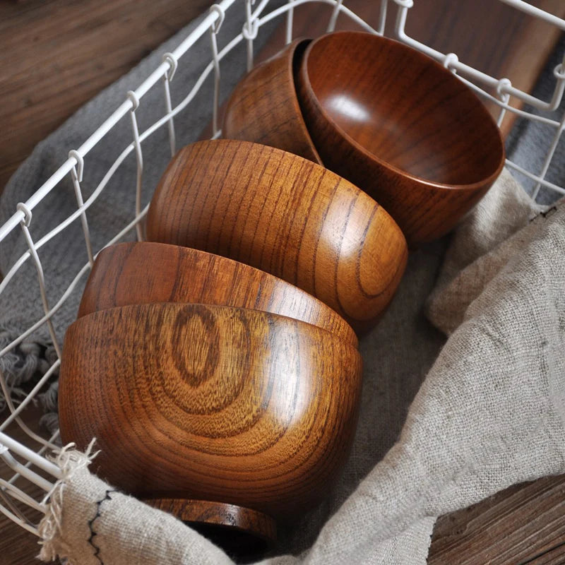 1Pc Wooden Bowl Japanese Style Wood Rice Soup Bowl Salad Bowl Food Container Large Small Bowl for Kids Tableware Wooden Utensils