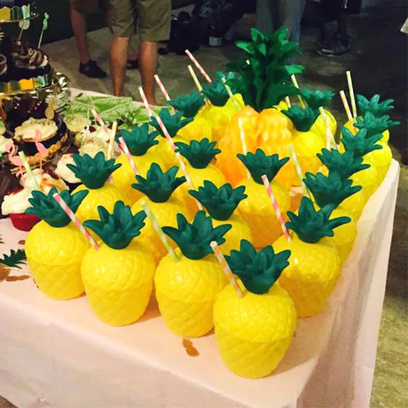 6/12pcs Summer Tropical Pineapple Coconut Drinking Plastic Cup Summer Beach Pool Hawaii Luau Birthday Party Decoration straw cup