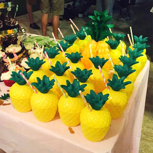 6/12pcs Summer Tropical Pineapple Coconut Drinking Plastic Cup Summer Beach Pool Hawaii Luau Birthday Party Decoration straw cup