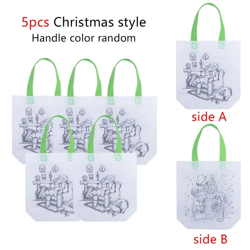 5/10pcs Festival Gift Bags Non Woven Fabric Christmas Halloween Easter Double Sided Graffiti Party Festival Tote Bag TMZ