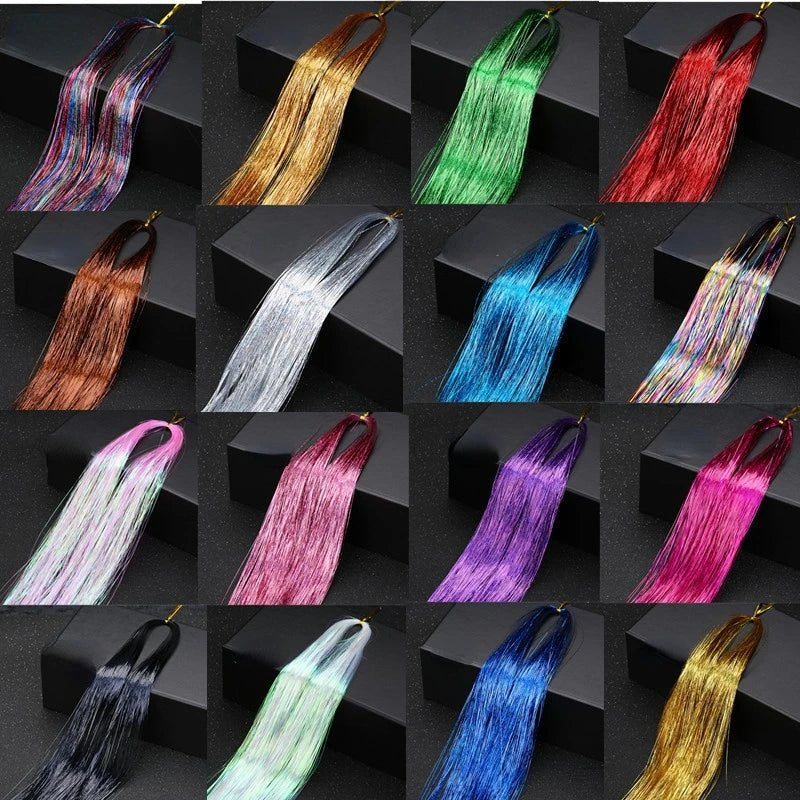 93cm Sparkle Shiny Hair Tinsel Glitter Strands In Braiders High Temperature Fiber Bling Hair Dazzles Extension Women Accessories