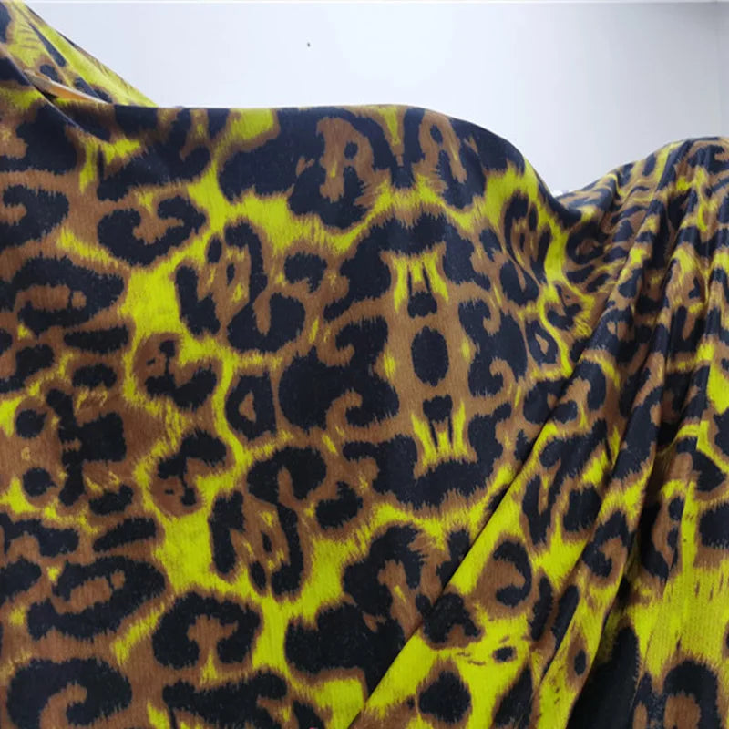 Fashion Milk Silk Cotton/Spandex knit Fabric Yellow/Brown Leopard Pattern Printed 4 Way Stretch  Cloth DIY Sewing Dress/Clothing