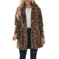 Fashion Lapel Long Sleeve Mid-length Rabbit Fur Coat For Women Autumn Winter Simple Casual Pocket Loose Leopard Coats Female