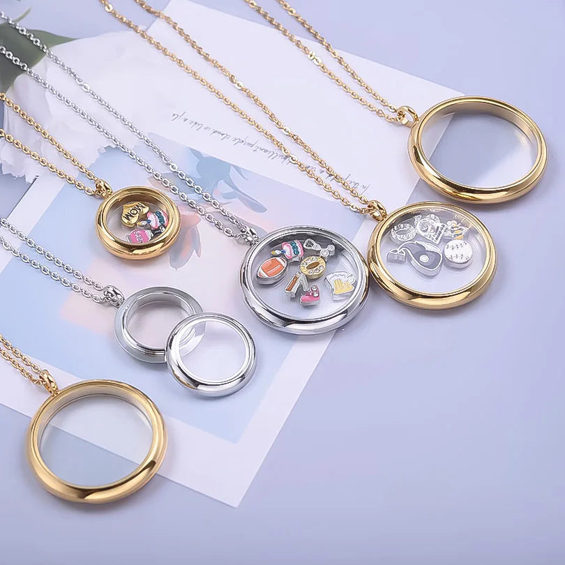 1Pc 17/28/32mm Stainless Steel Round Memory Ashes Locket Pendant Men Necklaces Diy Floating Relicario Coin Bezel Collar Jewelry