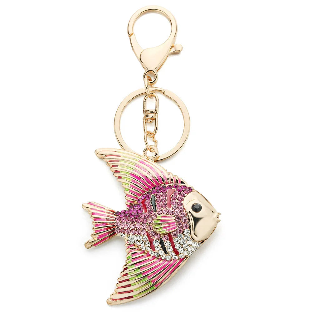 Dalaful Tropical Fish Keyrings Keychains Multicolour Enamel Crystal Goldfish Key Chains Holder Bag Pendant For Car K366