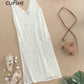 CUPSHE Ivory V-neck Hollow Out Cover Up Woman Swimsuit Sexy Side Split Sleeveless Beach Midi Dress 2023 Summer Dress Beachwear