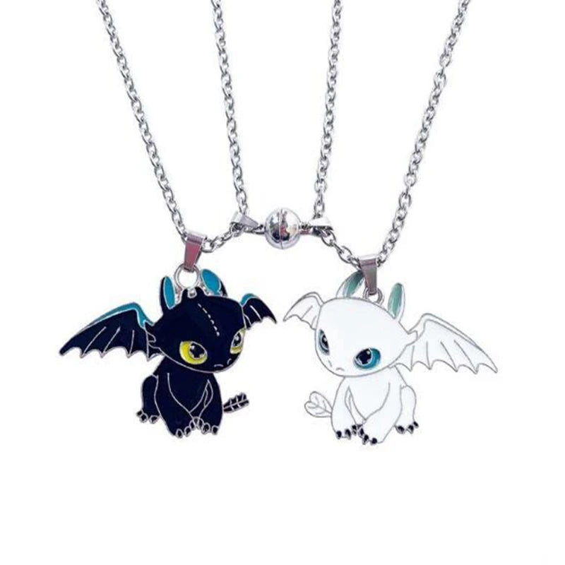 Cartoon Black White Enamel Double Fly Dragon Necklace Pendant Hip Hop Reiki Chakra Couple Choker Jewelry Keychain Best Friends