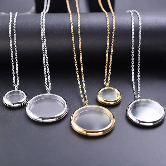 1Pc 17/28/32mm Stainless Steel Round Memory Ashes Locket Pendant Men Necklaces Diy Floating Relicario Coin Bezel Collar Jewelry