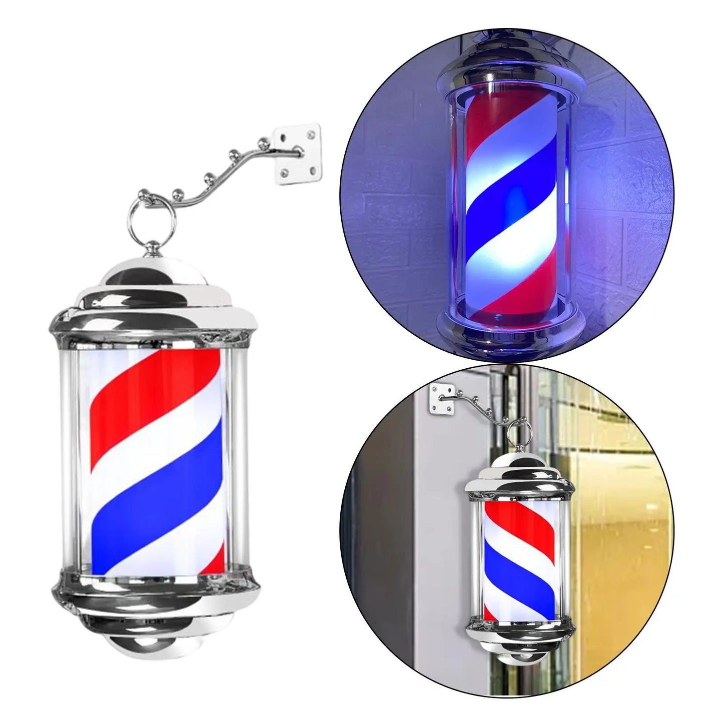 Barber Shop Pole Light Rotating Hair Salon Shop Sign Stripes Retro Style Hairdressing Rainproof LED Light for Outdoor Party