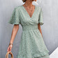 Women Dot Pattern Dress V-neck Ruffle Sleeve Dress Casual Street Sexy Style Dress Waist Wrap Dress Women Summer Dress