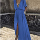 Women Summer Dress deep V neck sexy solid color half sleeve Split Women maxi long Dresses Vestidos JQMY20214