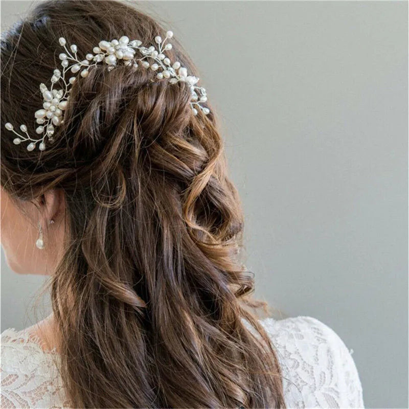 35cm Floral Crystal Pearl Hair Jewelry Headdress Western Wedding Bride Handmade Elegant Hairpin Hair Accessories Hair Ornaments