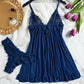 Tulle Suspenders Exquisite Women's Lencerias Lace V-Neck Underwear Semi-transparent Thong Dress Set Females Lingerie Nightgowns