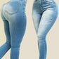 Woman's pure color jeans denim high waist jeans street play cultivate one's morality pants shaping figure with high waist jeans