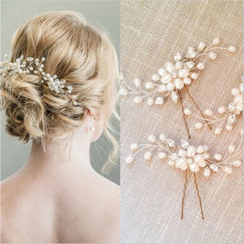 35cm Floral Crystal Pearl Hair Jewelry Headdress Western Wedding Bride Handmade Elegant Hairpin Hair Accessories Hair Ornaments