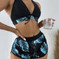 Women 2025 New Bikinis 6 Colors Sexy Halter Bikini 3 Piece Set Leafs Print High Waisted Swimsuit Beach Bathing Suit Size S-XXL
