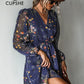 CUPSHE Chiffon V-neck Long Sleeve Mini Dress Woman Floral Holiday Beach Tunic Short Cover Up 2023 Summer Dress Beachwear