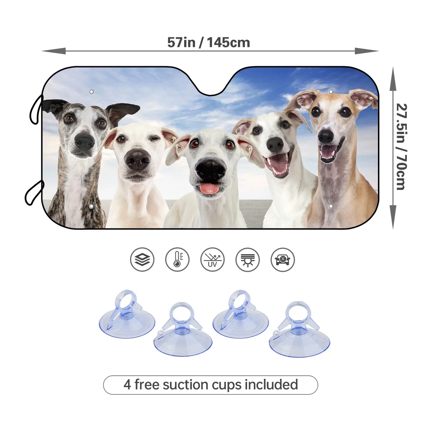 1pc Car Sunshade Windshield Car Five Cute Dogs UV Protection With 4 Free Suction Cups Front Window Windshield Parasol