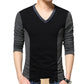 BROWON Fashion Men T-shirt Color Patchwork Design Tee Shirt Homme Cotton Long Sleeve T Shirt Men V-neck Tshirt Homme