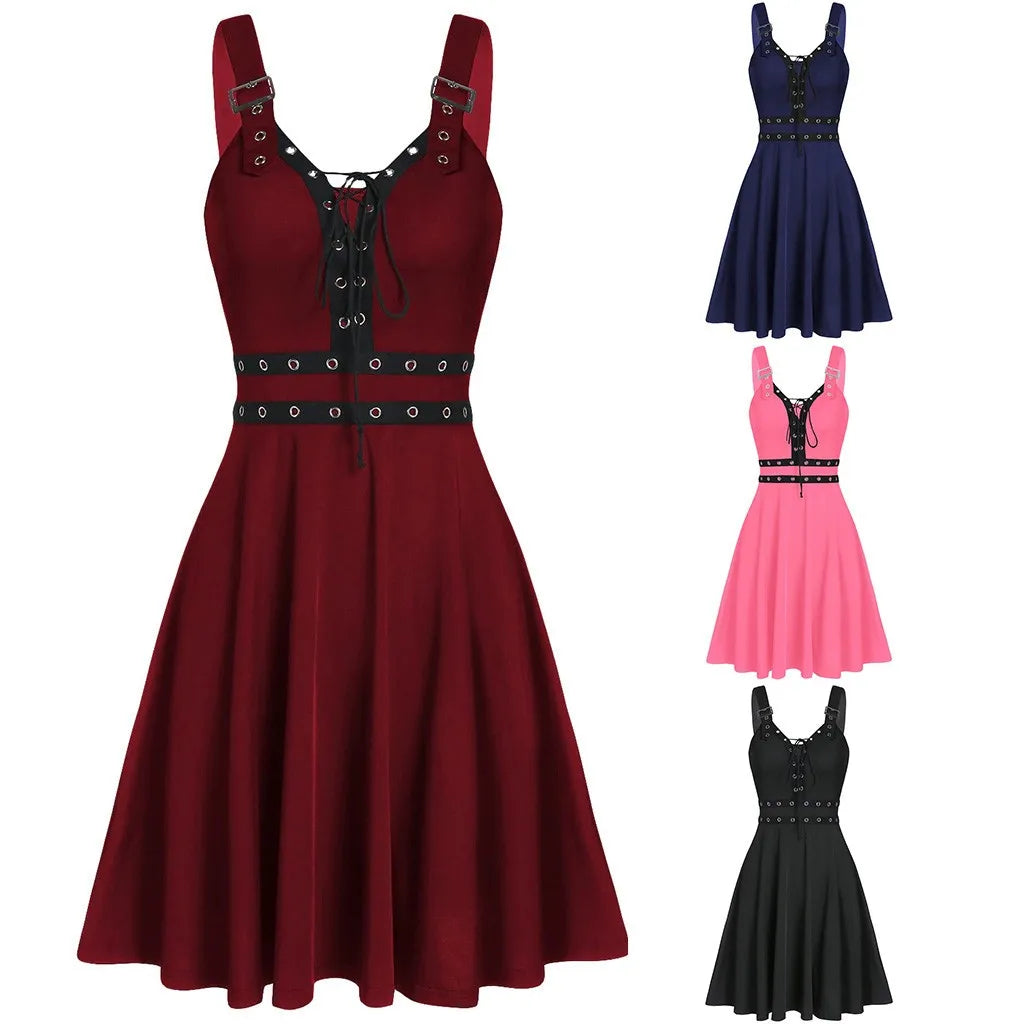 Women Plus Size Cool Solid Bandage Irregular Hem Sleeveless Camisole Mini Dress Elegant Women'S Dresses For Party Vestidos Femin