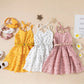 Elegant Little Girl Summer Dress, V Neck Sleeveless Elastic Waist Multi Layer Dot Dress with Wasitbelt Headband 1-6T