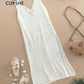 CUPSHE Ivory V-neck Hollow Out Cover Up Woman Swimsuit Sexy Side Split Sleeveless Beach Midi Dress 2023 Summer Dress Beachwear