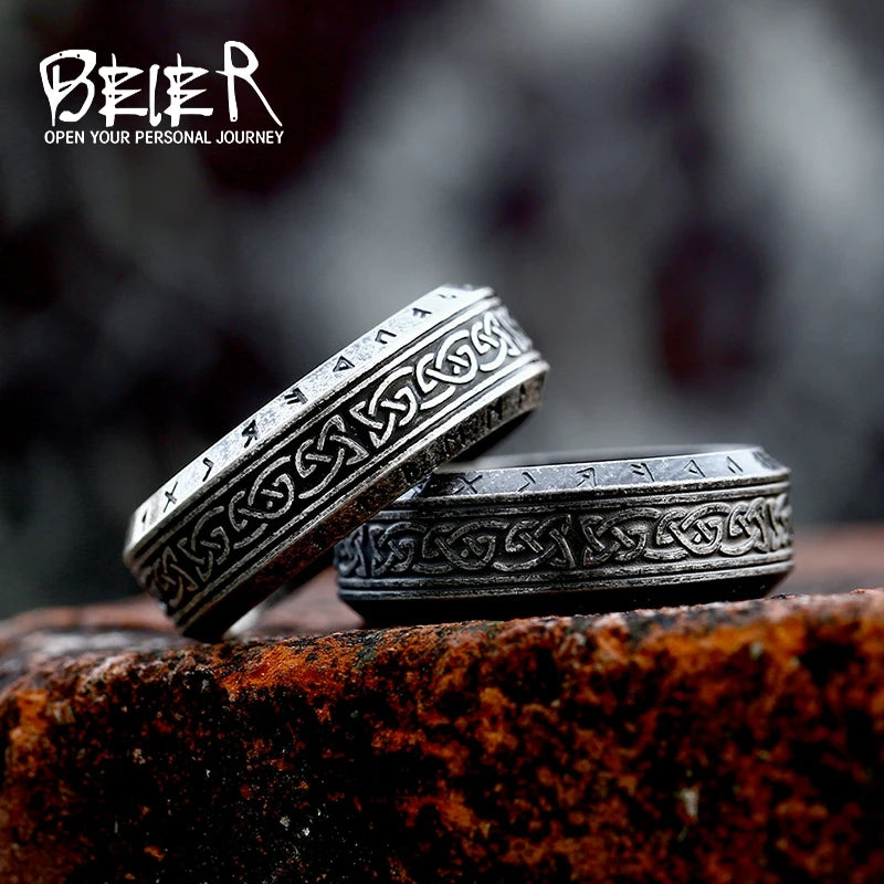 Beier 316L Stainless Steel Fashion Style MEN Women Fashion Odin Norse Viking Totem Amulet Rune Words Rings Jewelry LR-R143