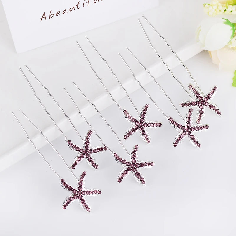 EASYA 6pcs/Set Crystal Starfish Hairpins Hair Ornaments New Fashion Wedding Bridal Bridesmaid Hair Clips Hairwear Accessories