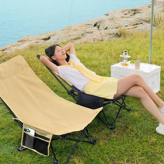 camping Folding Moon Chair Outdoor Portable Foldable Chair with Side Pocket Ultra-Light Chaise Lounge Chair for camping fishing