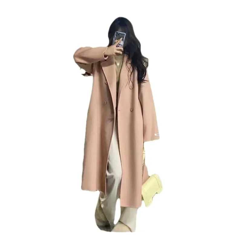 Women's Long Woolen Coat Elegant Loose Fit Autumn Winter New Style Korean Series Small Size Aired out Atmosphere Coat