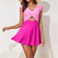 Women's One-piece Sexy Fashionable Ruffle Cross Hollow Out Skirt Beach Solid Color Block Swimsuit With Chest And No Steel