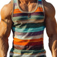 Retro Striped Graphic Tank Tops For Men Fashion Casual Summer Sleeveless 3D Printed Vest Loose Crew Neck Quick Dry Sports Tees
