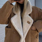 Vintage Faux Leather Warm Coat Thick Fluffy Splicing Big Lapel Coats Female Long Sleeve Outerwear Winter Lady Street Jackets