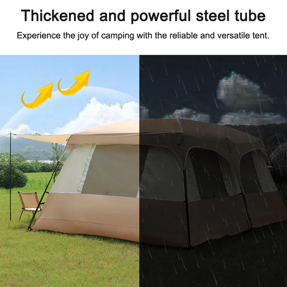 Travel Camping Tent with 2 Rooms Large Family Cabin Tent Breathable and Rainproof for 8-12 Persons Hiking Backpacking Beach