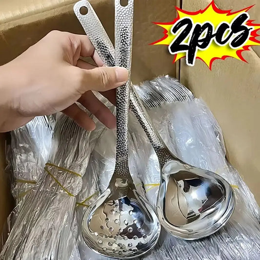 1/2Pcs New Leaky Long Handle Spoon Stainless Steel 20cm Soup Scoop Cooking Gadget for Hot Pot Restaurant Eating