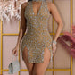 Women's Sexy Solid Color Halter Hollow Out Party Dress Rhinestone Decor Sleeveless Mini Dress