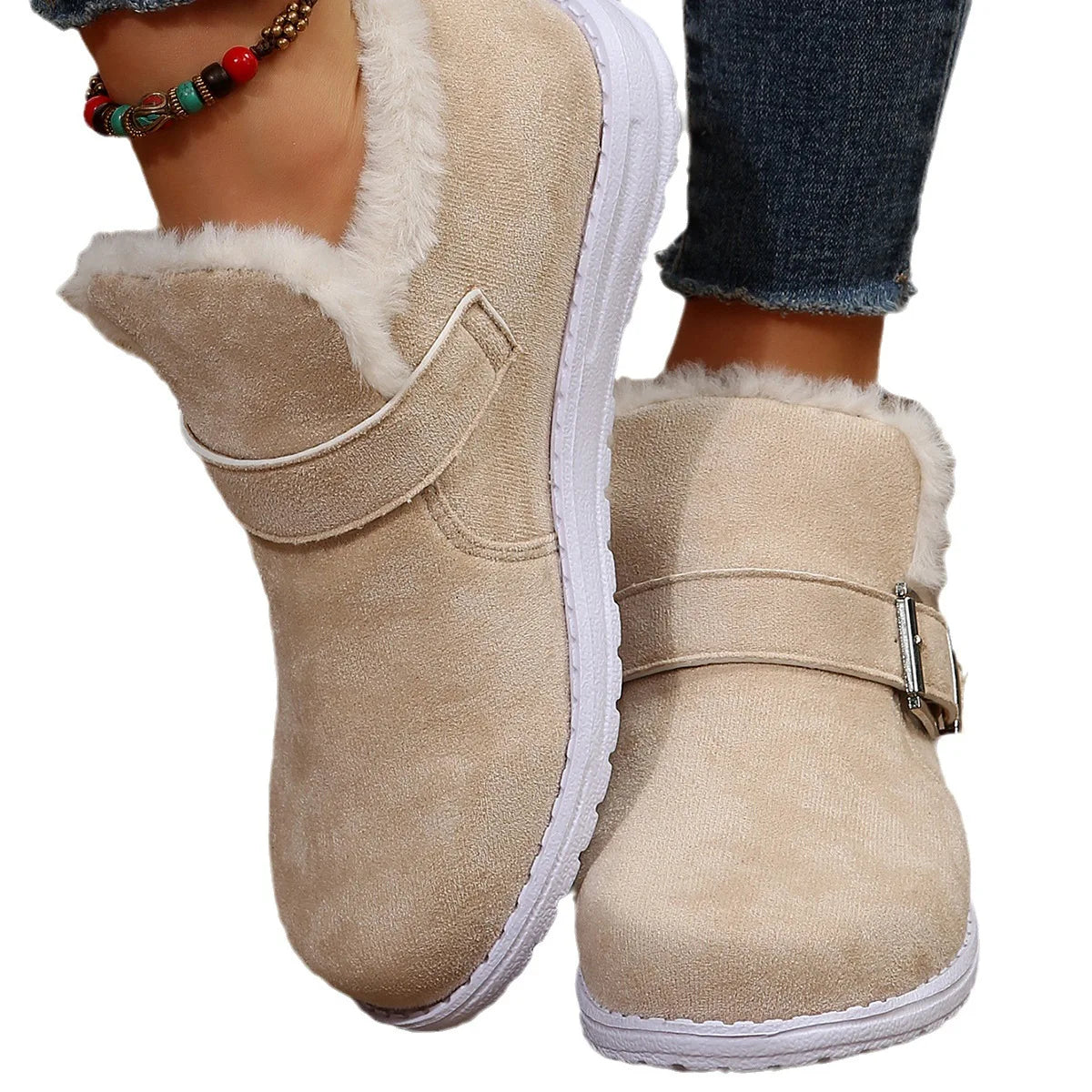 2023 Snow Boots Ankle Women Winter Cotton Boots Flats Fluffy Shoes Warm Botas De Mujer Botines Bottines Botte Femme Stivaletti