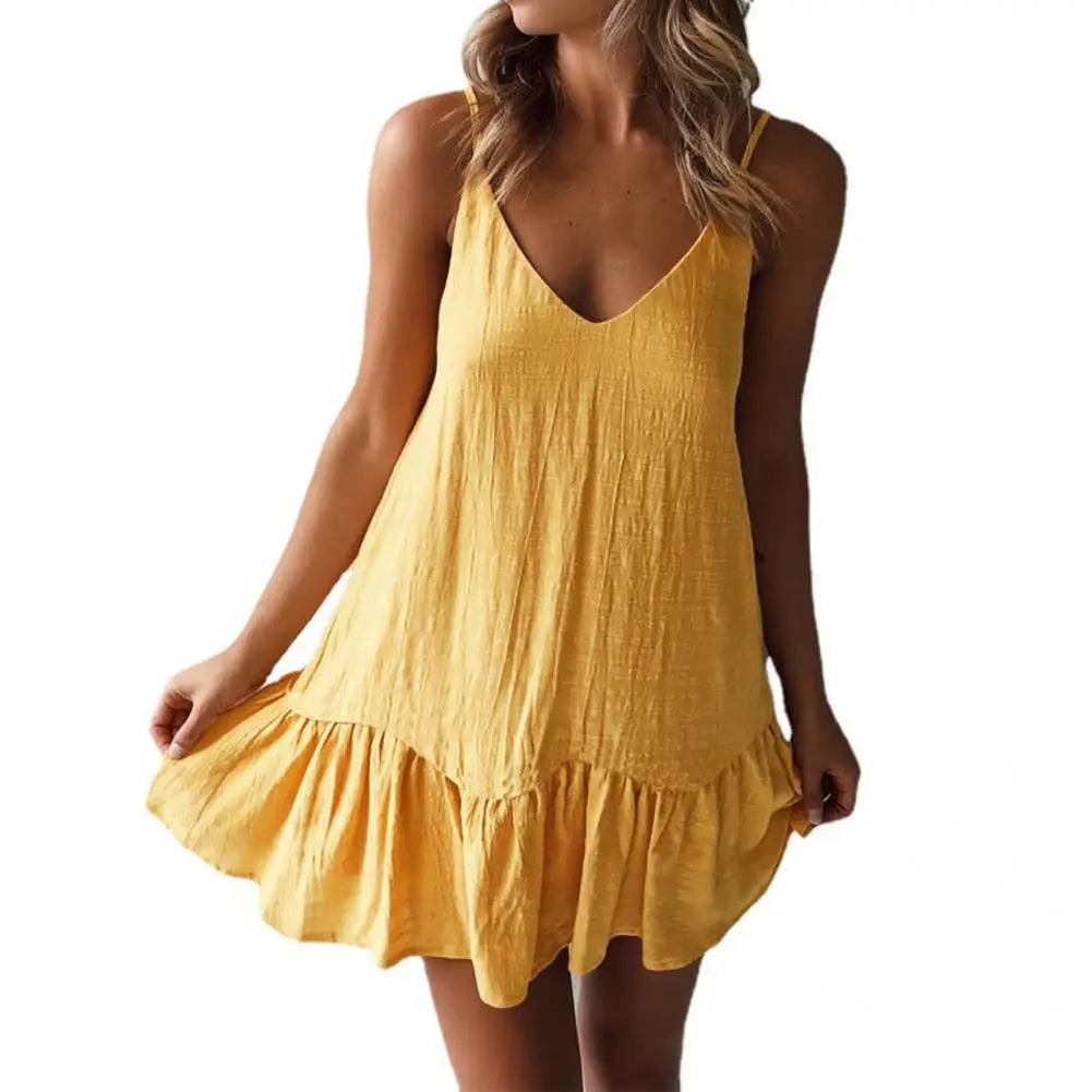 Girl Dress Chic Willowy Summer Dress Spaghetti Strap Lady Dress  V Neck Summer Dress for Home