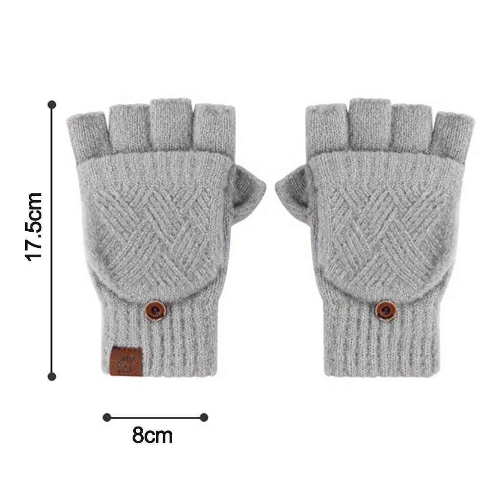 Women Winter Warm Gloves Thickening Wool Gloves Knitted Flip Fingerless Exposed Finger Thick Gloves Without Fingers Mittens