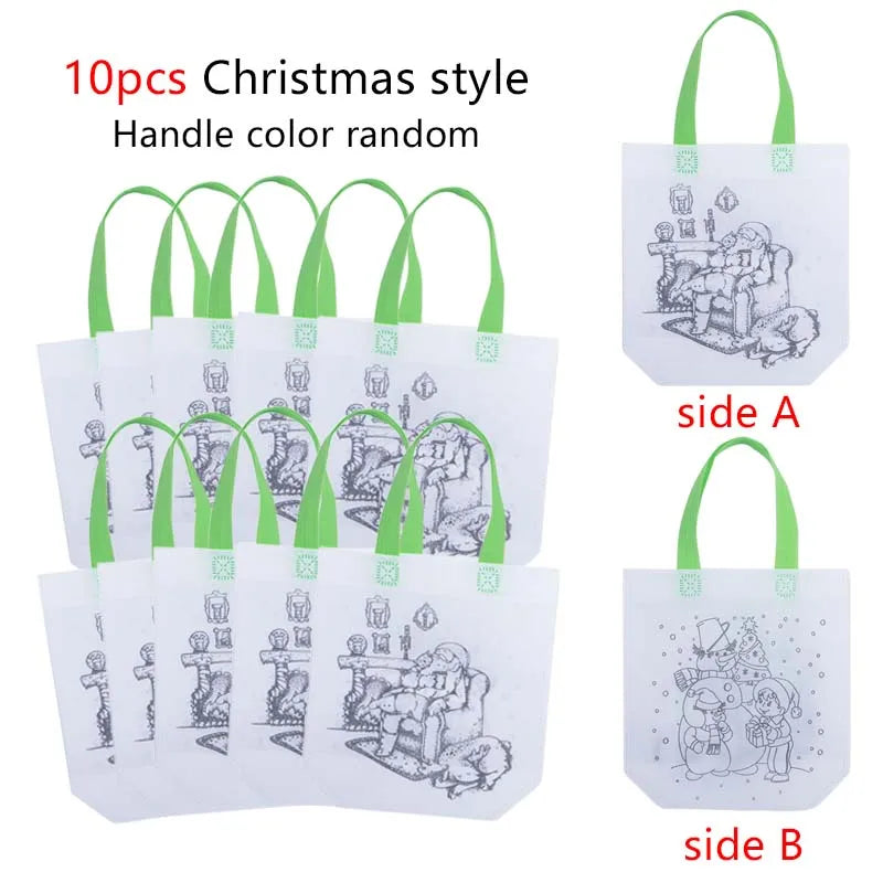 5/10pcs Festival Gift Bags Non Woven Fabric Christmas Halloween Easter Double Sided Graffiti Party Festival Tote Bag TMZ