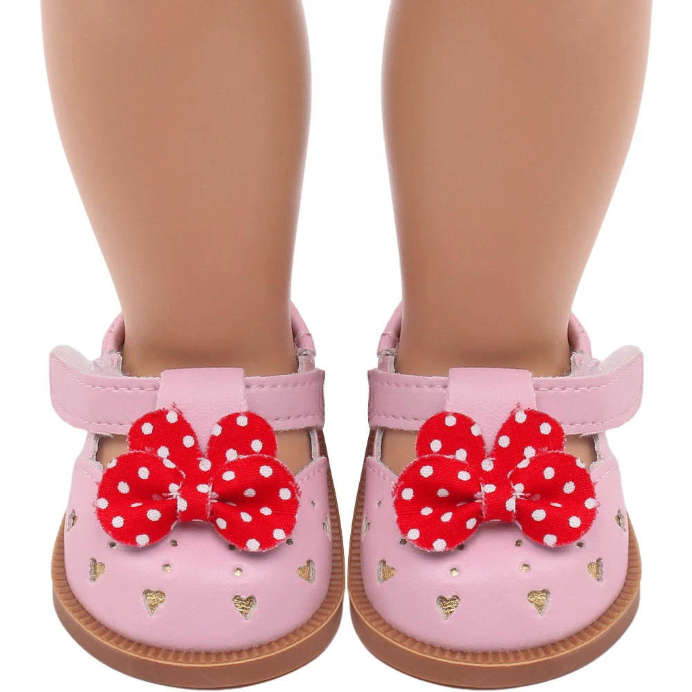 18Inch American Doll Girls Shoes Pink Princess Dress Shoes Newborn Baby Lalafanfan Toys Accessories Fit 40-43 Cm Boy Dolls Gift