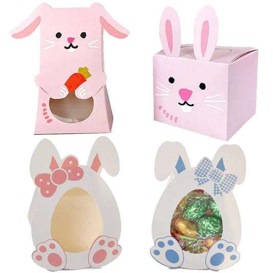 10/30pcs Cute Cartoon Bunny Rabbit Shaped Paper Gifts Box Candy Biscuit Snack Box Kids Happy Easter Party Decoration Supplies