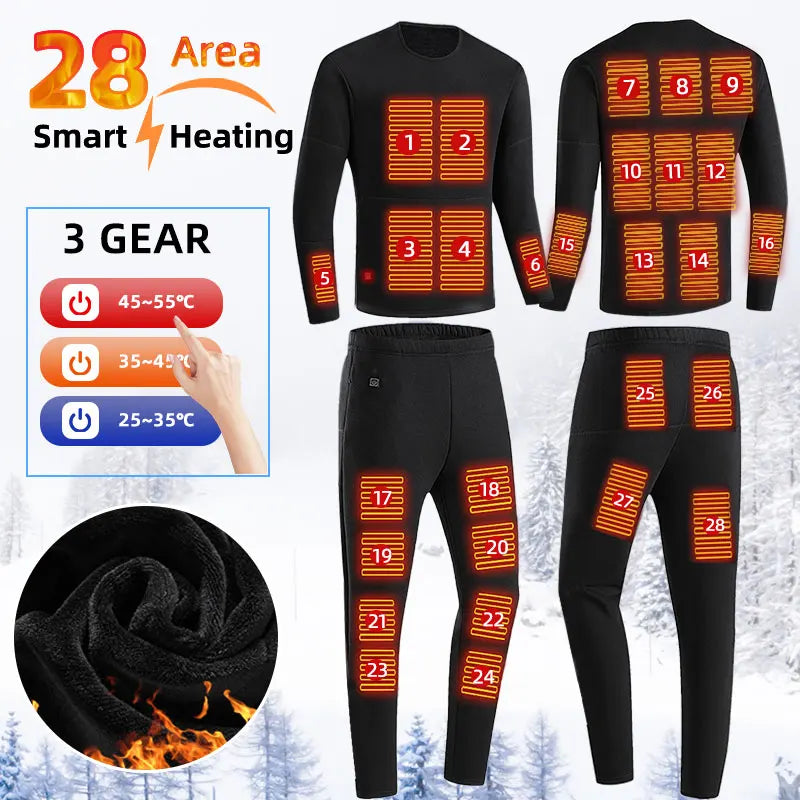 Winter Thermal Men Women Heated Underwear USB 10-22 Zone Area Heated Lined T-shirts Middle-aged Seniors Electric Heating Pajamas