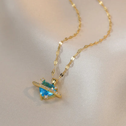 ZAKOL Gorgeous Colorful Zircon Love Heart Pendant Necklace For Women Fashion Stainless Steel Neck Chain Jewelry Gift